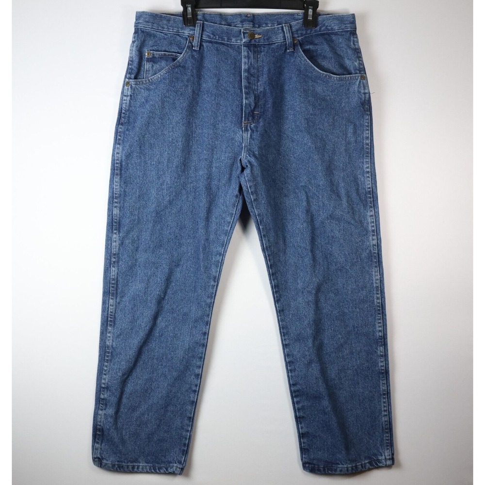 Wrangler Premium Jeans Mens 38x29 Blue Regular Fit Straight Leg Denim 96501DS